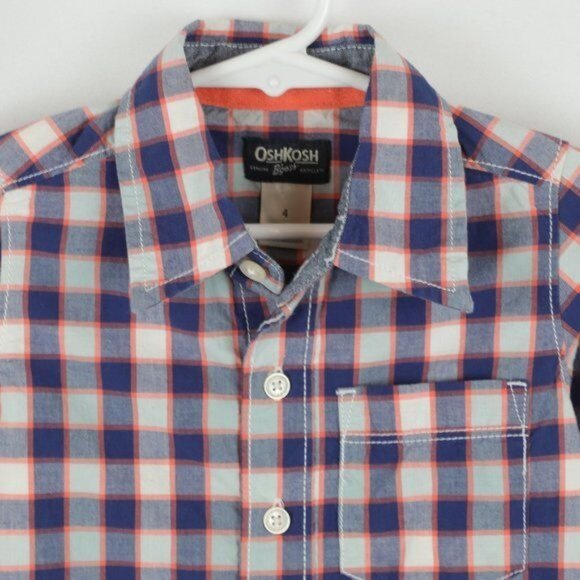 OshKosh B'Gosh Boys Size 4 Blue Orange Plaid Casual Long Sleeve Button Up Shirt - Picture 2 of 7